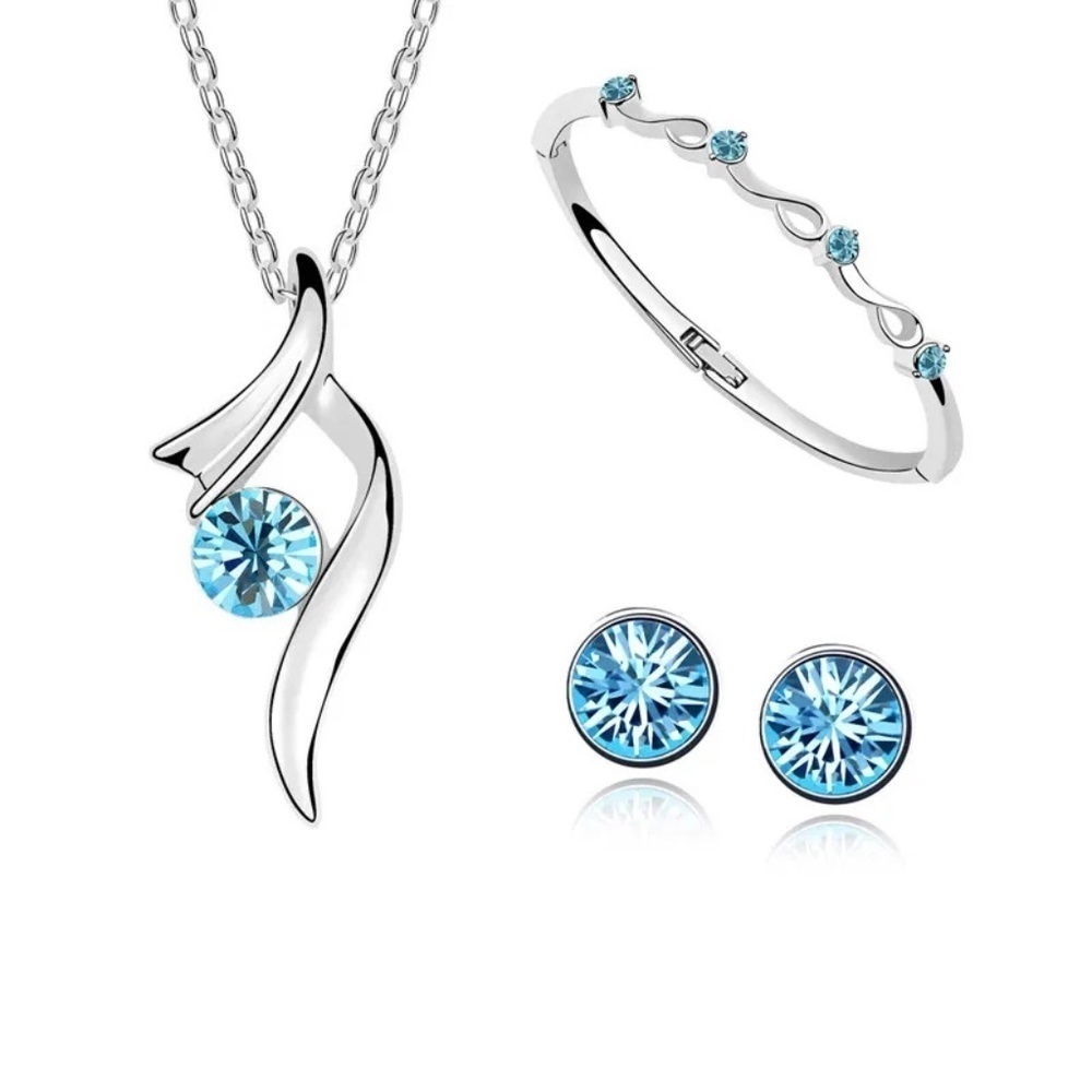 *SOLANA* 4-Pc Silver x Light Blue Zircon Fashion Jewelry Set